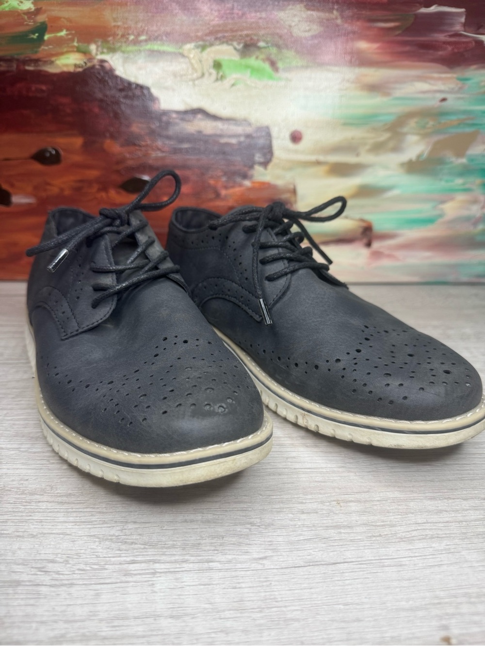 Steve Madden Black Perforated Derby Oxfords with Cream Contrast Sole
